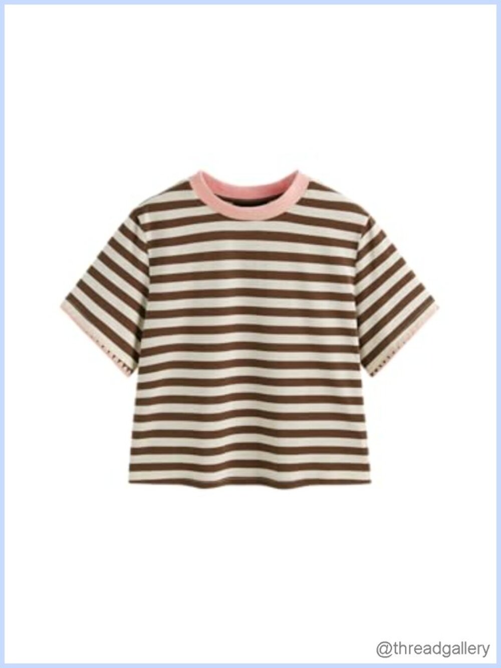Stripe Crop Boxy Top Oversized Summer Crew Neck Cotton-Blend Tee